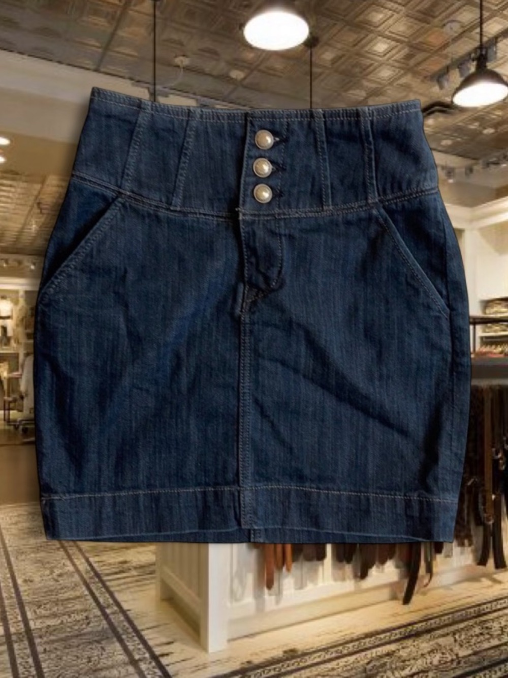 Express Y2k Denim Mini Skirt with Triple Button Waist